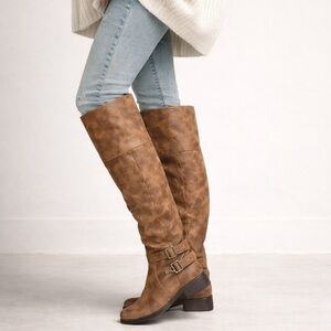 Brown Knee-High Buckle Boots equestrian boho western